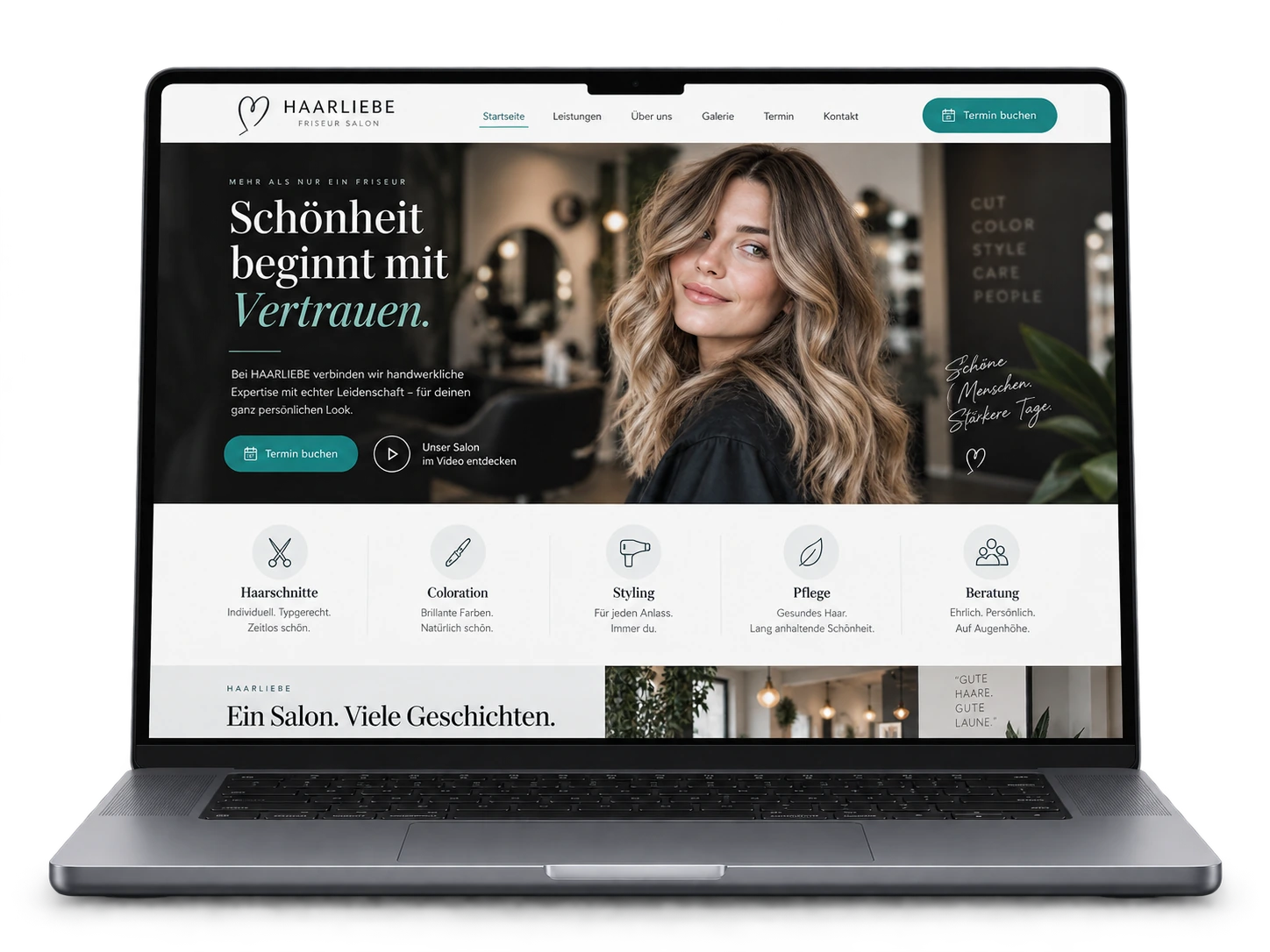 Website-Beispiel für Friseursalons auf einem Laptop