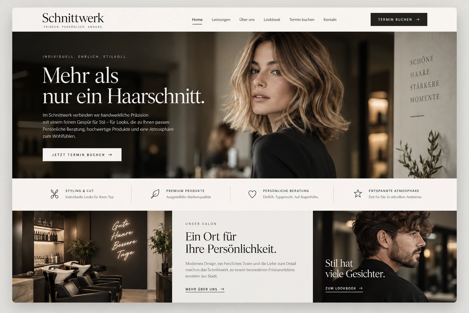 Designbeispiel: Website eines modernen Friseursalons