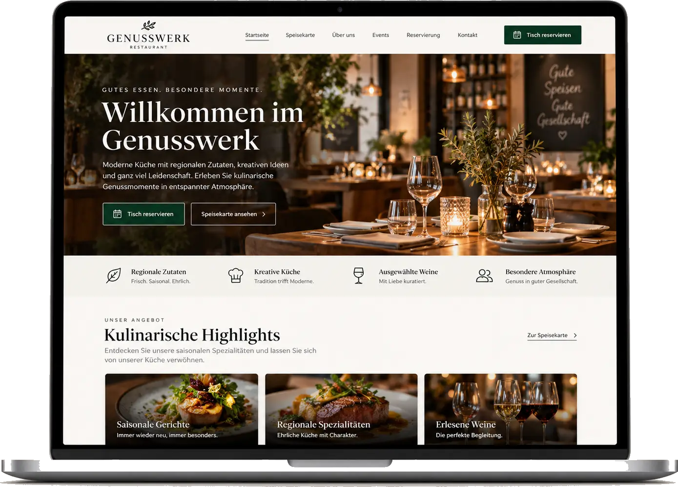 Website-Beispiel für Restaurants & Gastronomie auf einem Laptop