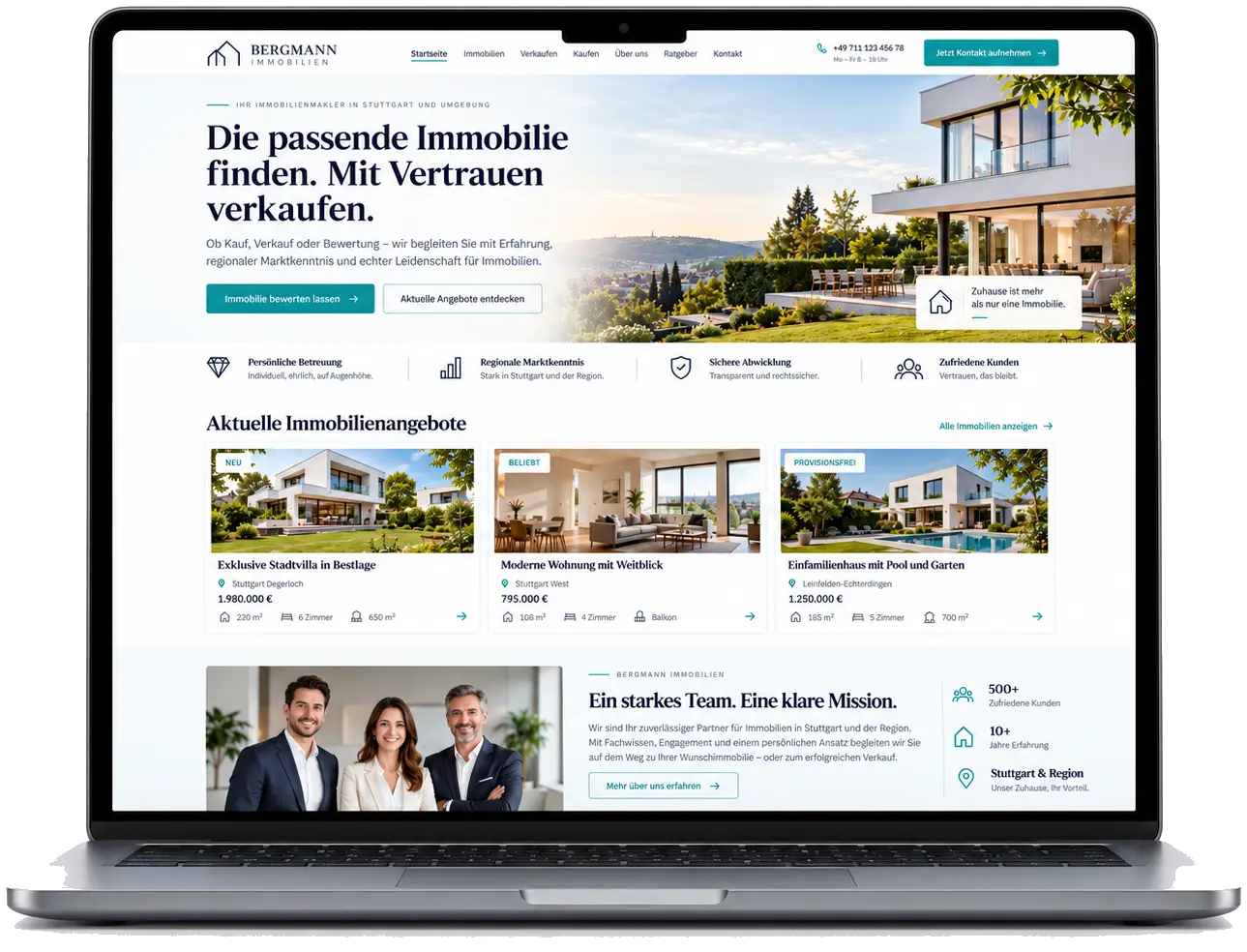 Website-Beispiel für Immobilienmakler auf einem Laptop