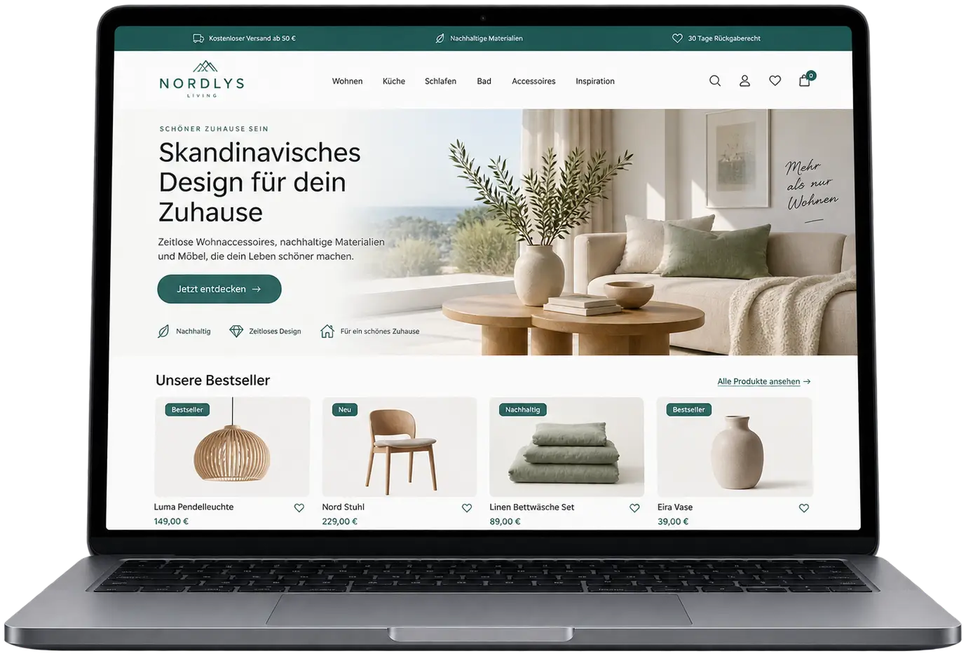 Website-Beispiel für Onlineshops auf einem Laptop
