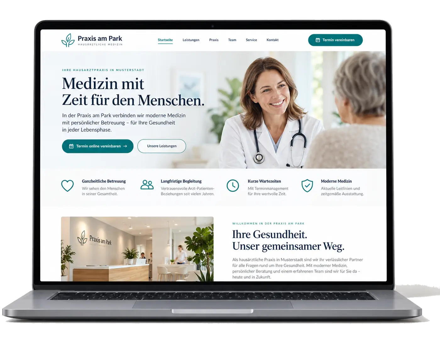 Website-Beispiel für Arztpraxen auf einem Laptop