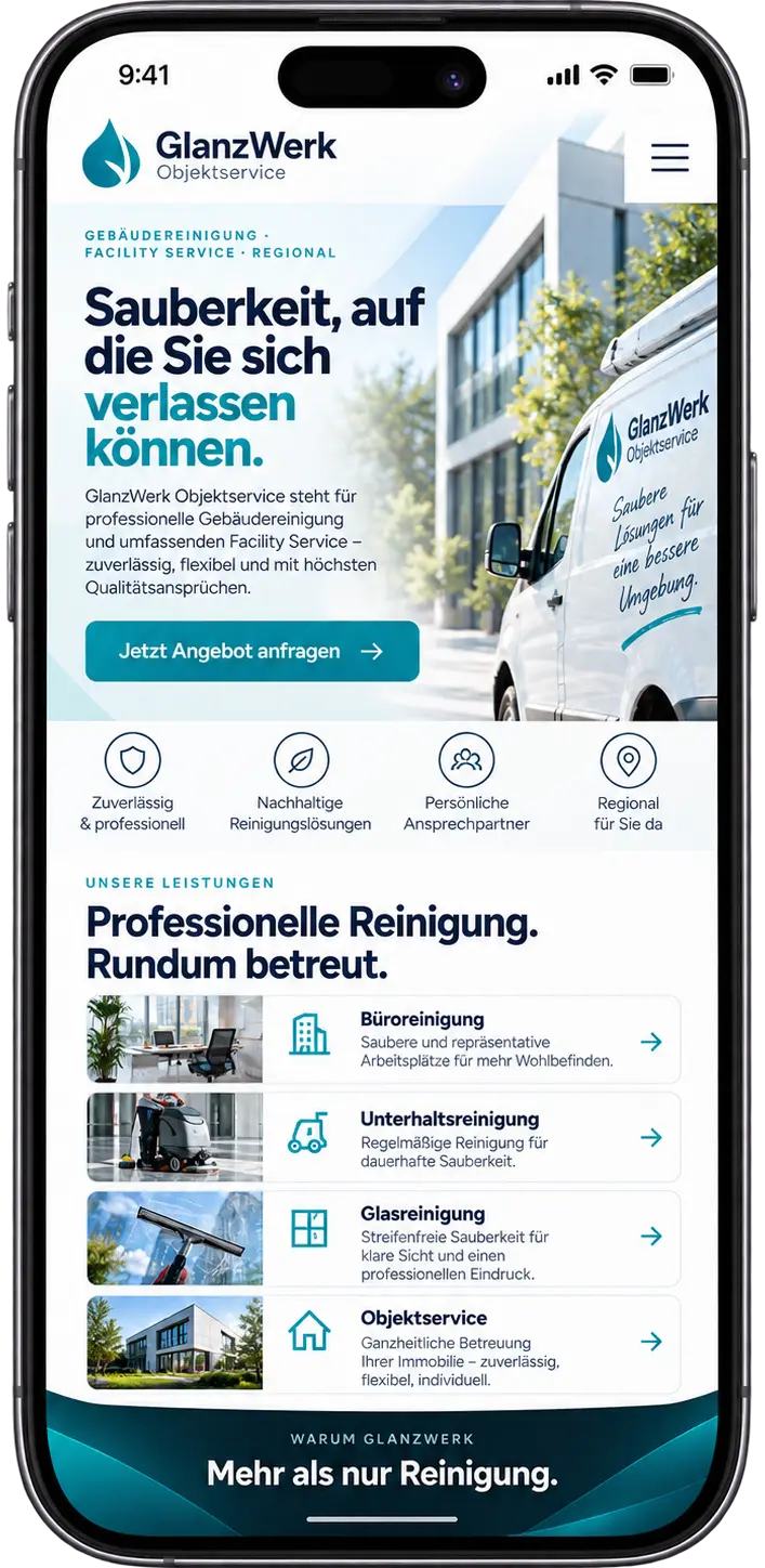 Website-Beispiel für Facility-Services auf einem Smartphone