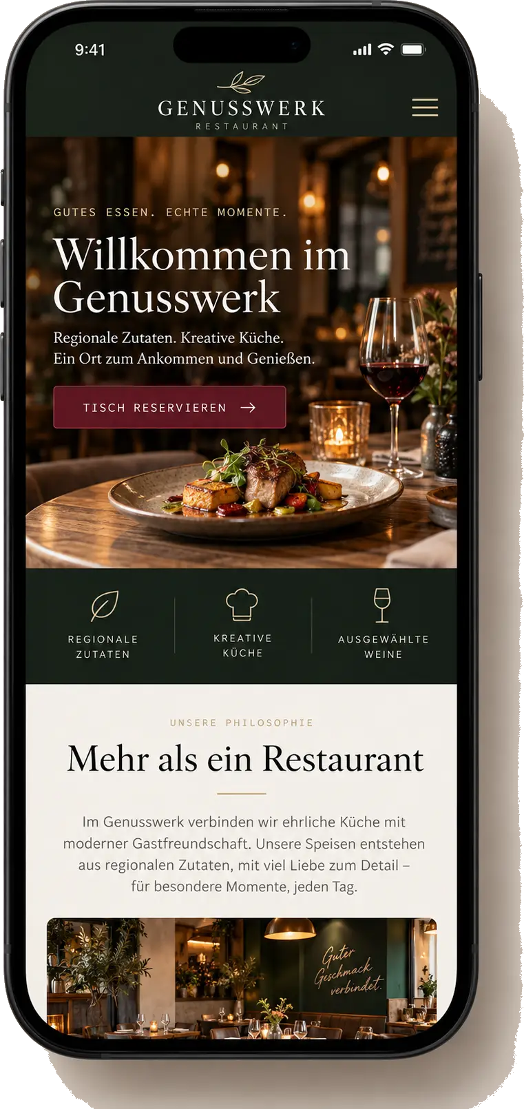 Website-Beispiel für Restaurants & Gastronomie auf einem Smartphone