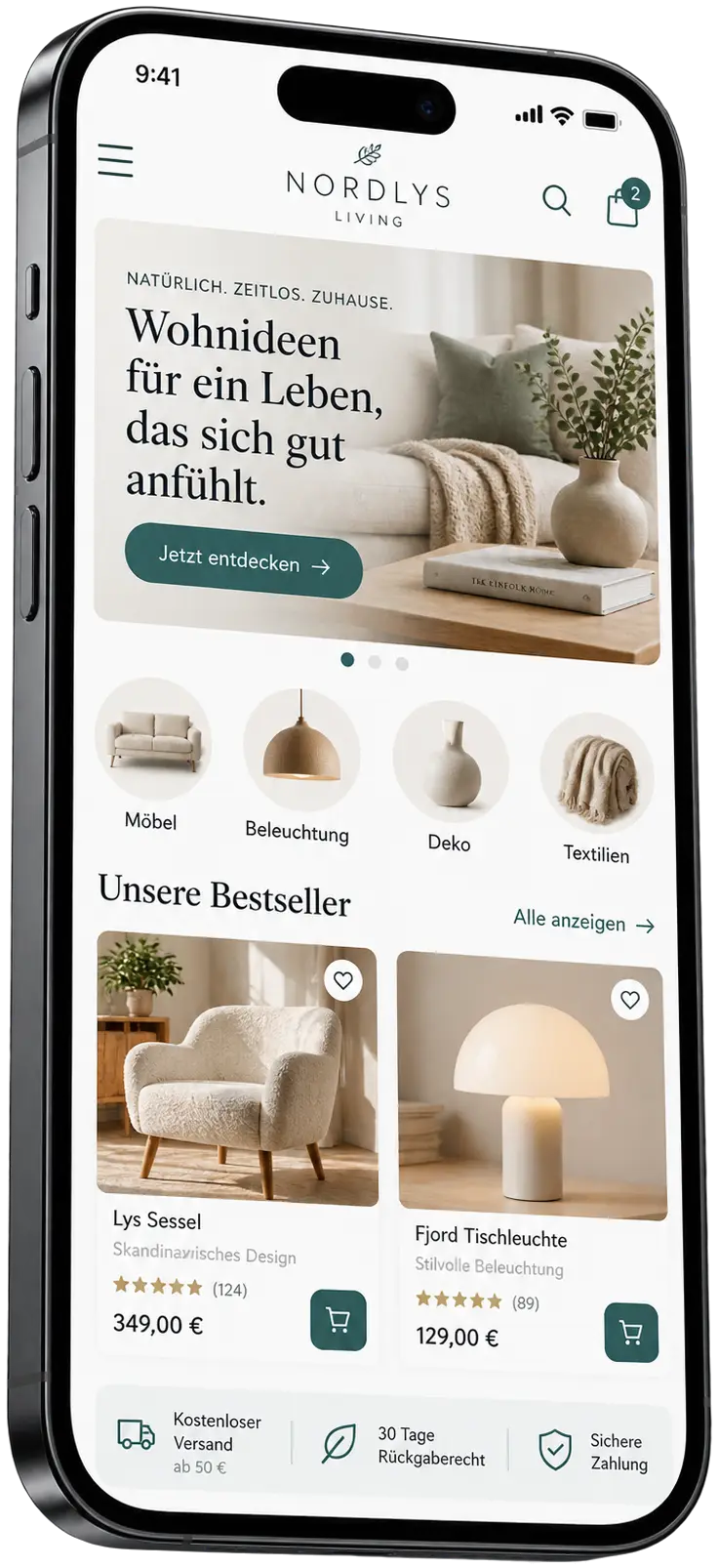 Website-Beispiel für Onlineshops auf einem Smartphone