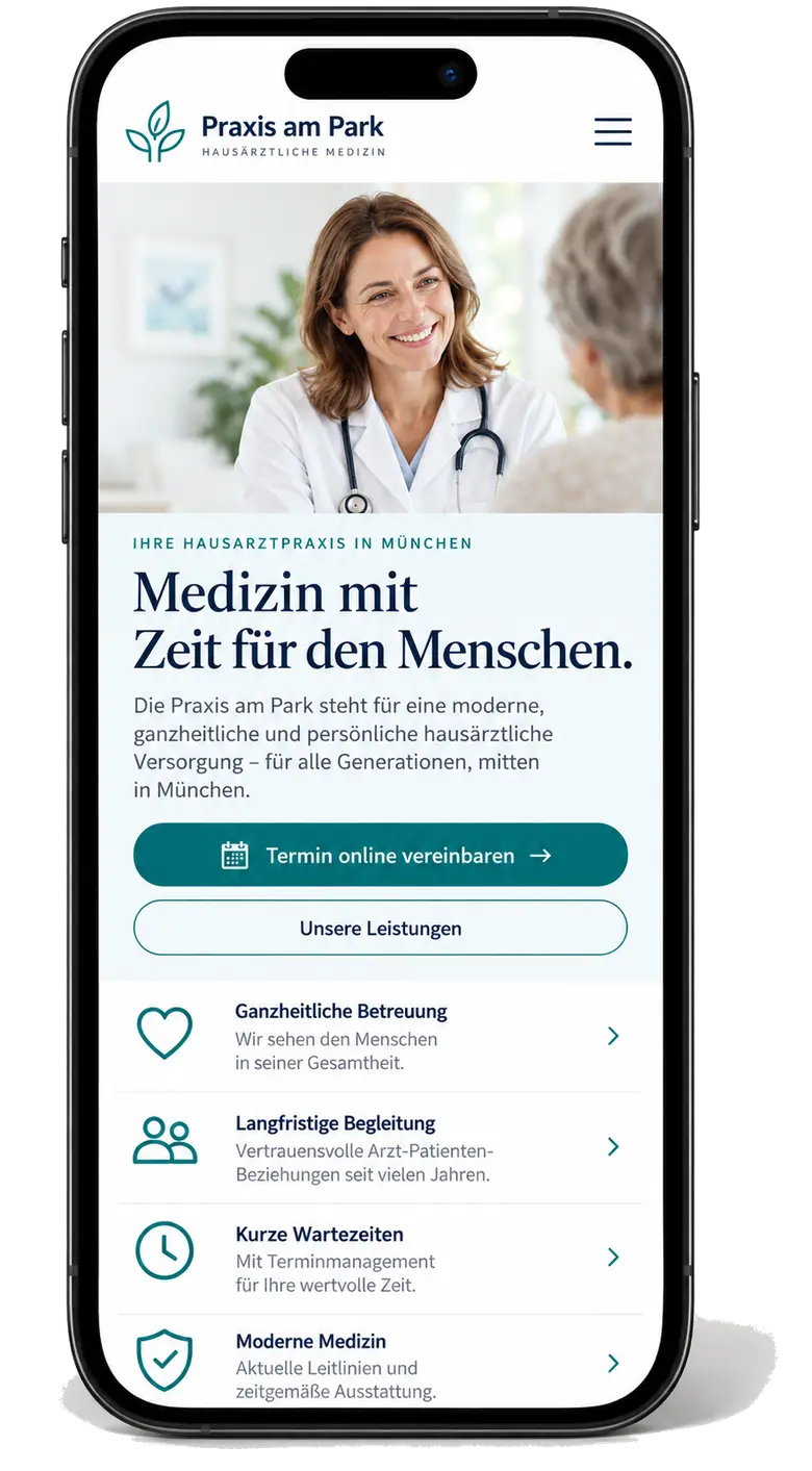 Website-Beispiel für Arztpraxen auf einem Smartphone