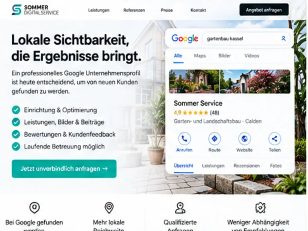 Designbeispiel: Google-Suchergebnis mit Unternehmensprofil in der lokalen Suche