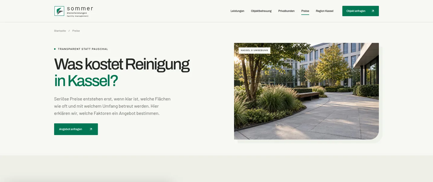 Preisseite des Gebäudedienstleistungs-Projekts
