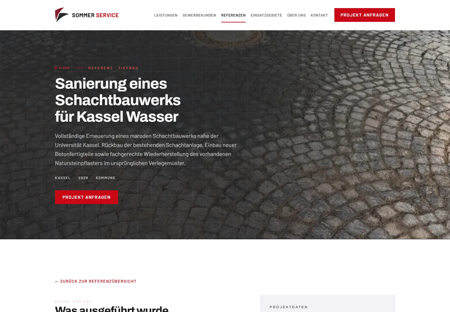 Projektseite einer Schachtsanierung von Sommer Service