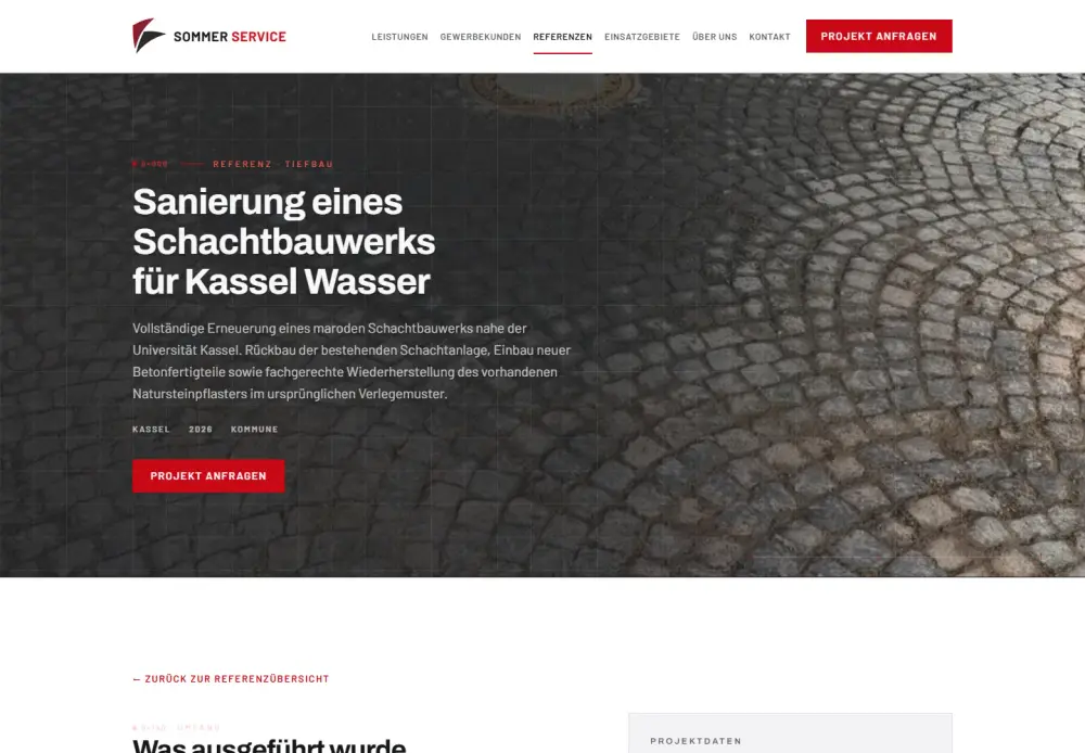 Echtes Projekt: Leistungsseite von sommer-service.eu auf Desktop